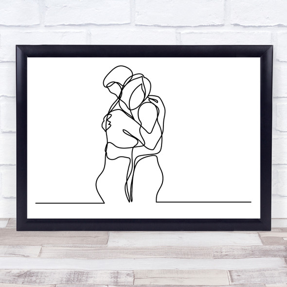 Black & White Line Art Couple Embracing Decorative Wall Art Print