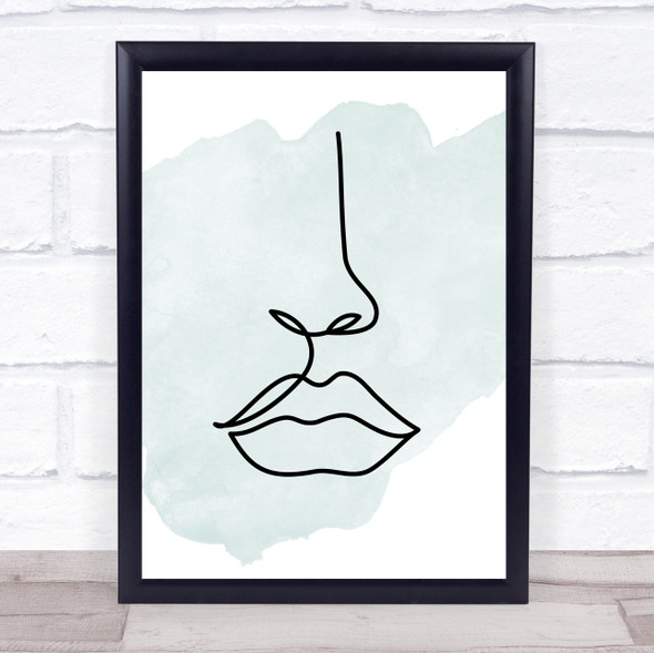 Watercolour Line Art Face Nose And Lips Decorative Wall Art Print