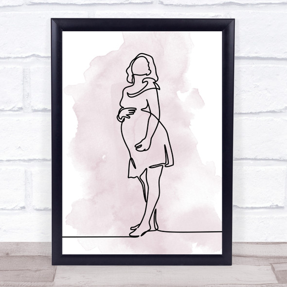 Watercolour Line Art Pregnant Lady Pink Decorative Wall Art Print