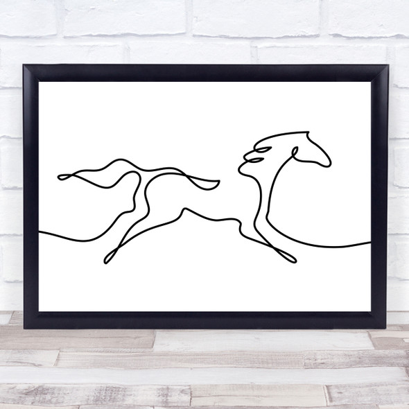 Black & White Line Art Horse Galloping Decorative Wall Art Print