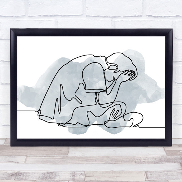 Watercolour Line Art Depressed Sad Man Decorative Wall Art Print