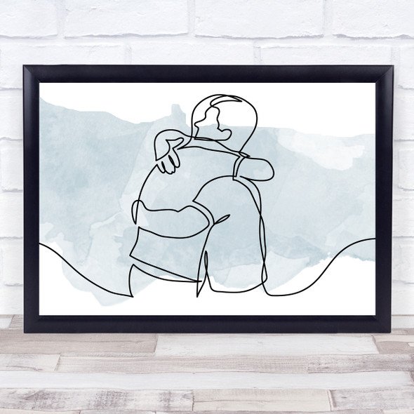 Watercolour Line Art Two Men Embracing Decorative Wall Art Print