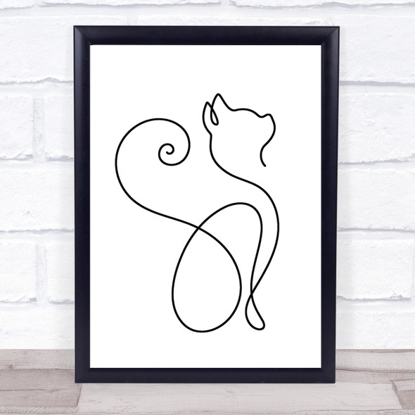 Black & White Line Art Cat Curly Tail Decorative Wall Art Print