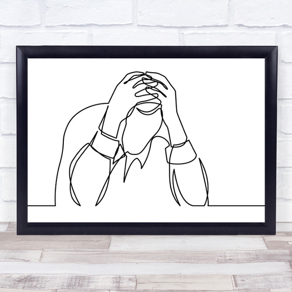 Black & White Line Art Fed Up Sad Man Decorative Wall Art Print