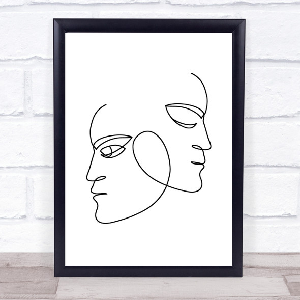 Black & White Line Art Opposite Faces Decorative Wall Art Print