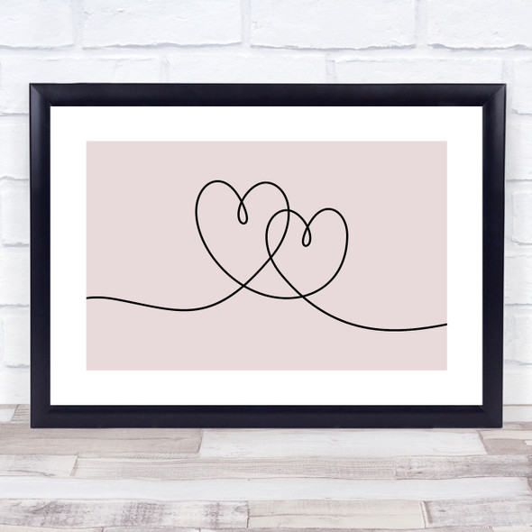 Block Colour Line Art Two Love Hearts Decorative Wall Art Print