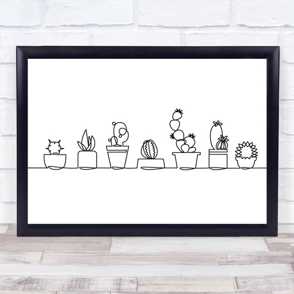 Black & White Line Art Cactus Plants Decorative Wall Art Print