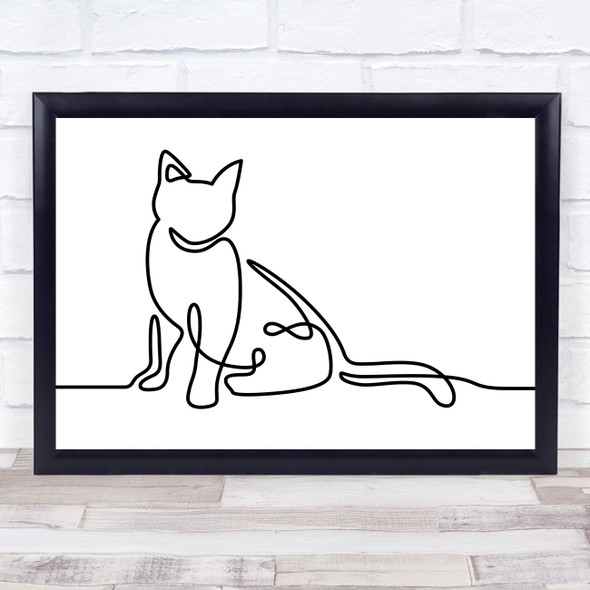 Black & White Line Art Landscape Cat Decorative Wall Art Print