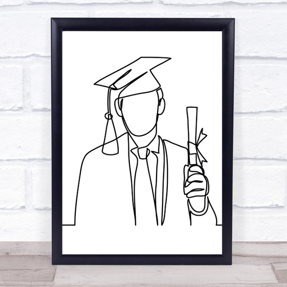 Black & White Line Art Male Graduate Decorative Wall Art Print