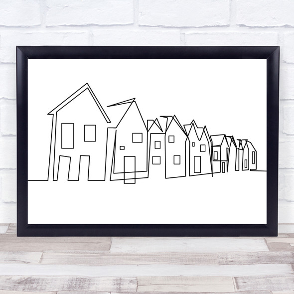 Black & White Line Art Row Of Houses Decorative Wall Art Print