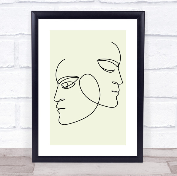 Block Colour Line Art Opposite Faces Decorative Wall Art Print