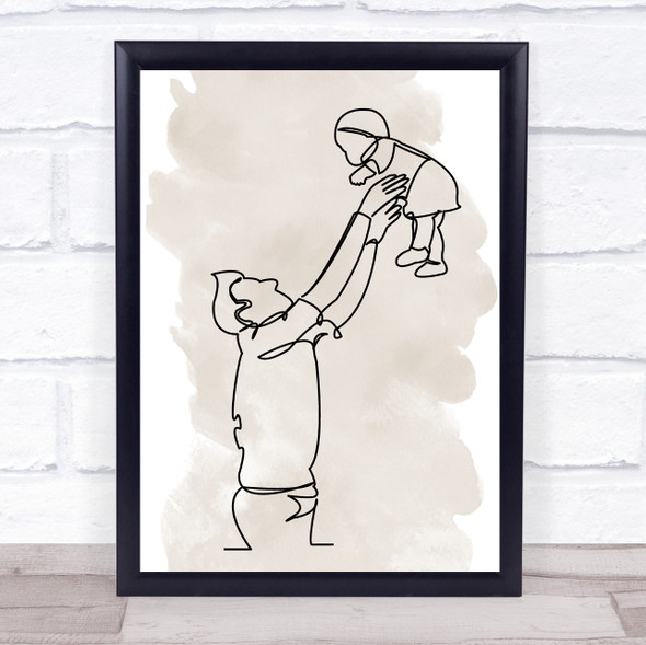 Watercolour Line Art Father And Baby Decorative Wall Art Print