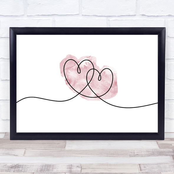 Watercolour Line Art Two Love Hearts Decorative Wall Art Print