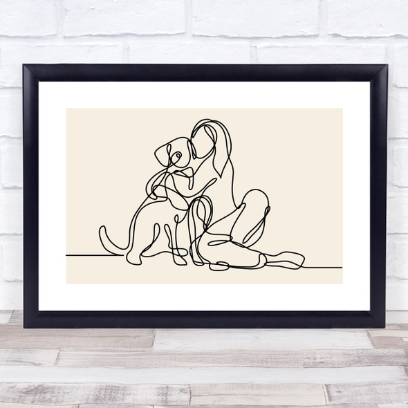 Block Colour Line Art Lady And Dog Decorative Wall Art Print