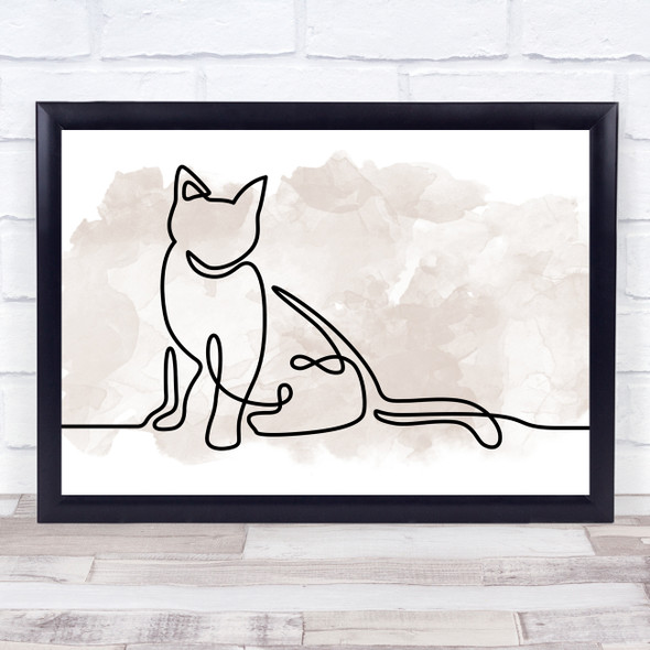 Watercolour Line Art Landscape Cat Decorative Wall Art Print