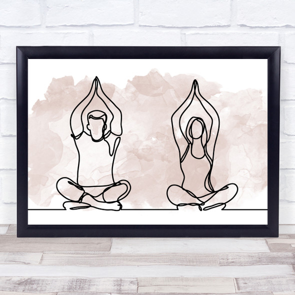 Watercolour Line Art Man Lady Yoga Decorative Wall Art Print