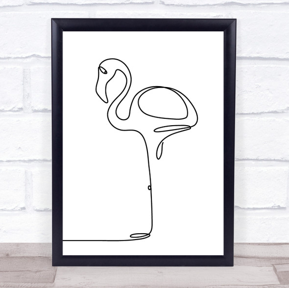 Black & White Line Art Flamingo Decorative Wall Art Print