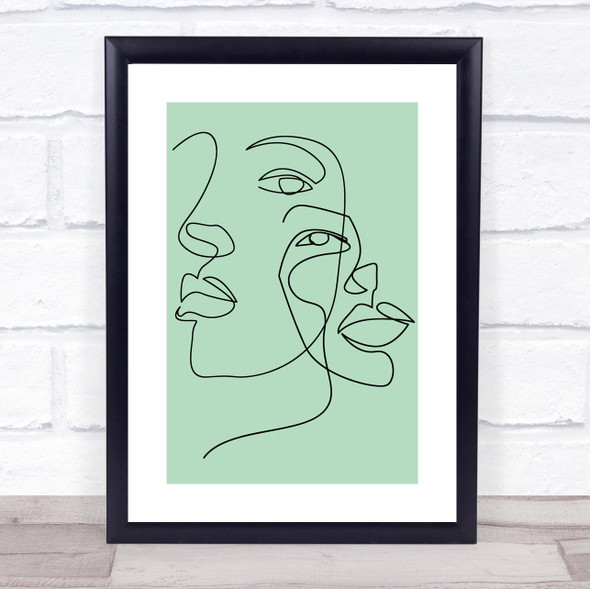 Block Colour Line Art Two Faces Decorative Wall Art Print