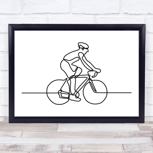 Black & White Line Art Cyclist Decorative Wall Art Print