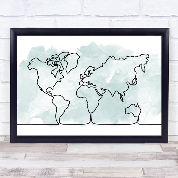 Watercolour Line Art World Map Decorative Wall Art Print