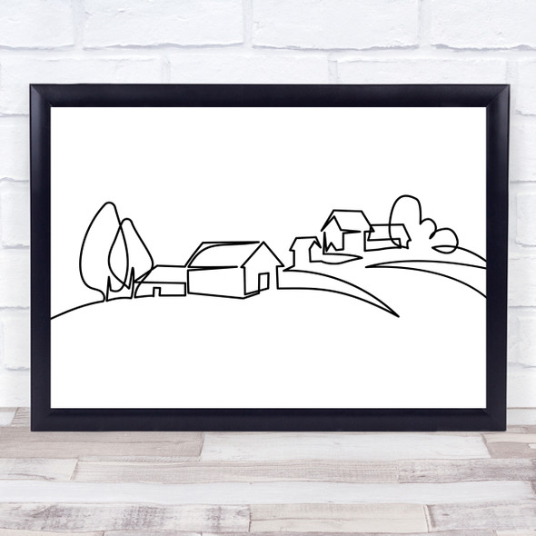 Black & White Line Art Houses Decorative Wall Art Print