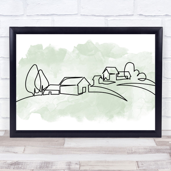 Watercolour Line Art Houses Decorative Wall Art Print