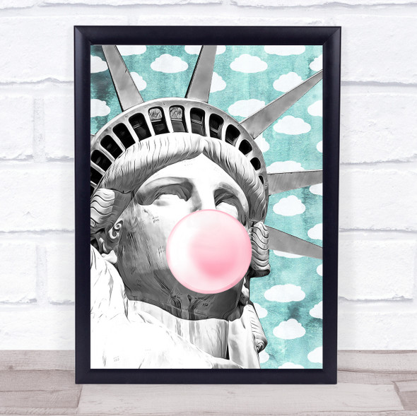 Statue Of Liberty Bubblegum Retro Clouds Wall Art Print