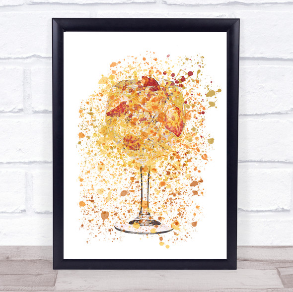 Watercolour Splatter Glass Orange Gin & Strawberries Wall Art Print