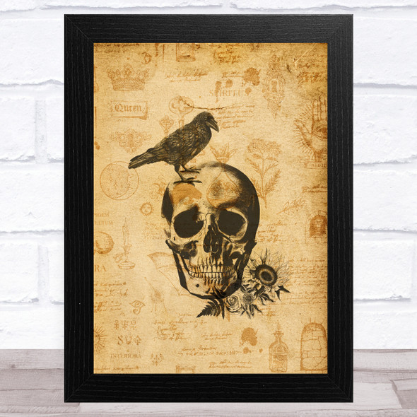 Skull With Raven Flowers Alchemy Magic Gothic Home Wall Art Print