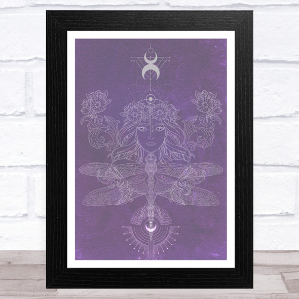 Dragonfly Women Moon Phases Gothic Purple Home Wall Art Print