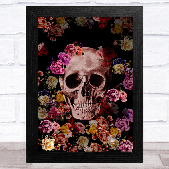 Skull With Flowers Pinks Purples Gothic Home Wall Art Print