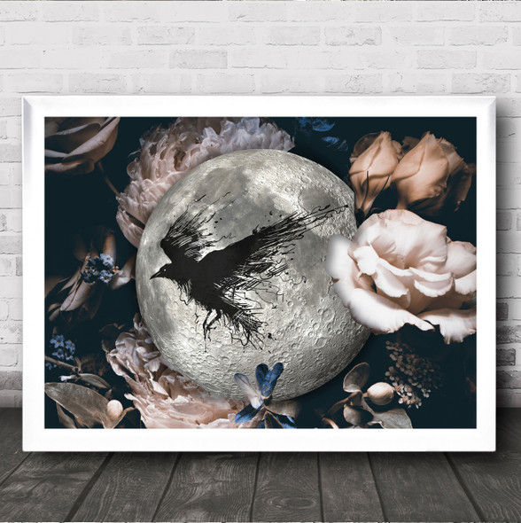 Moon Flowers Raven Gothic Home Wall Art Print