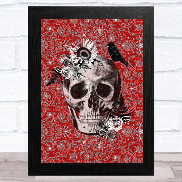Skull Gothic Red Pattern Home Wall Art Print
