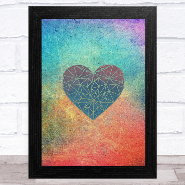 Colourful Rainbow Geometric Heart Home Wall Art Print