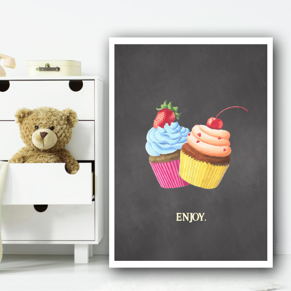 Enjoy Chalk Cake Children's Nursery Bedroom Wall Art Print