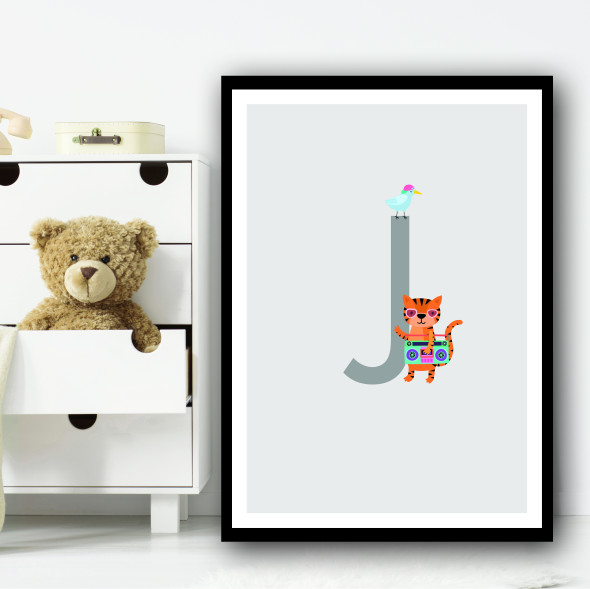 Animal Collection Letter J Children's Kids Wall Art Print