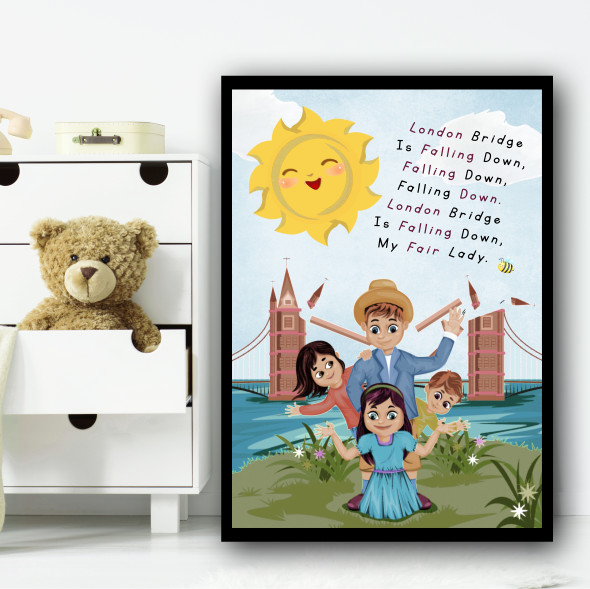 London Bridge Is Falling Down Nursery Rhyme Children's Nursery Bedroom Print