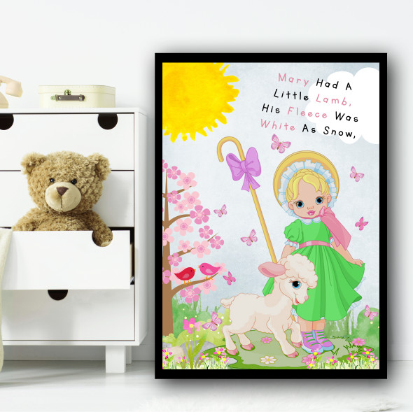 Mary Had A Little Lamb Nursery Rhyme Children's Nursery Bedroom Wall Art Print