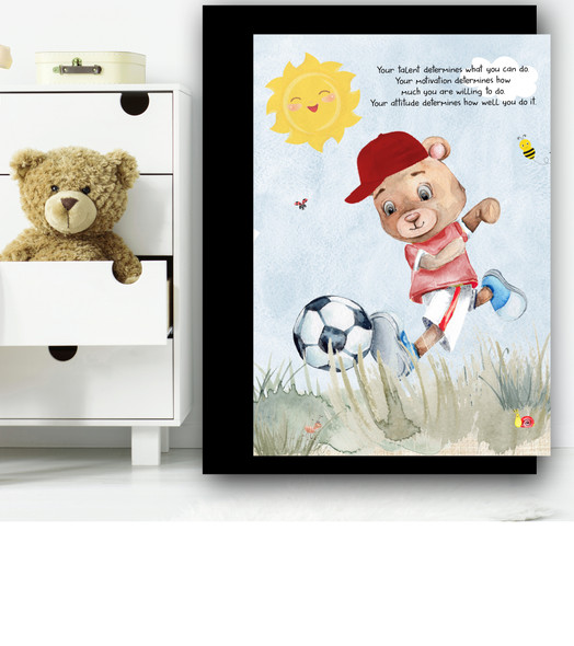 Football Bear Quote Children's Nursery Bedroom Wall Art Print