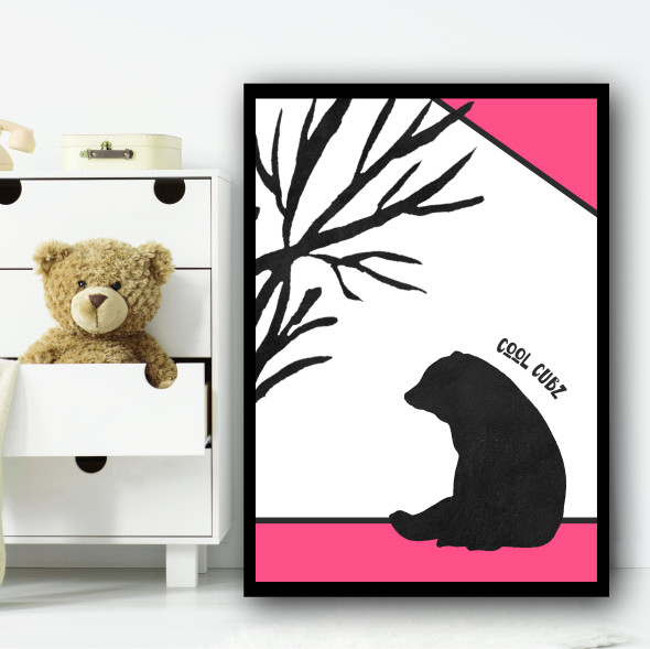 Bear Pink Cool Cub Children's Nursery Bedroom Wall Art Print