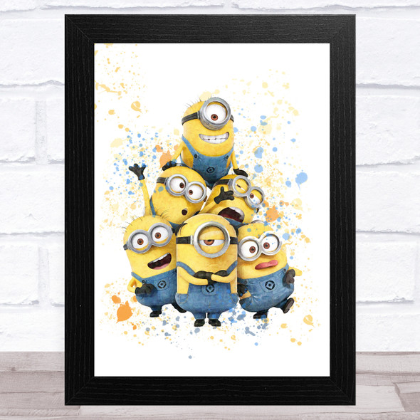 Minions Group Tower Splatter Art Children's Kids Wall Art Print