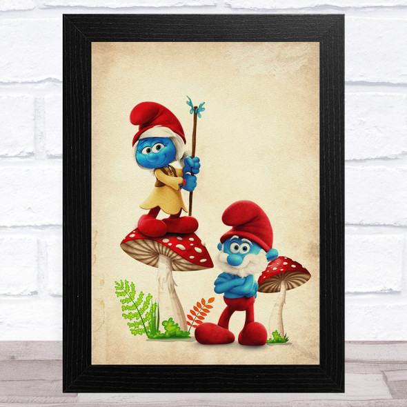 Smurf Willow And Papa Smurf Vintage The Smurfs Children's Kid's Wall Art Print