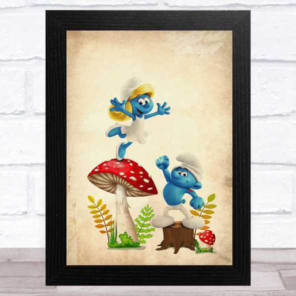 Smurfette And Hefty Smurf Vintage The Smurfs Children's Kid's Wall Art Print