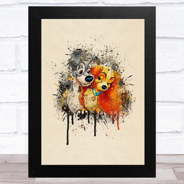 Lady And The Tramp Splatter Children's Kid's Wall Art Print