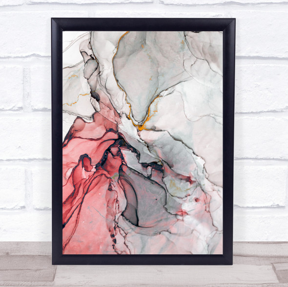 Hot Pink Coral & Grey Marble Swirl Abstract Wall Art Print