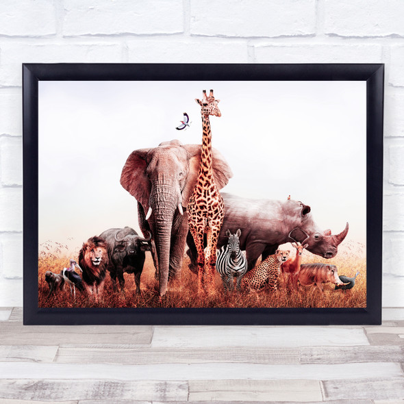 Group Of African Safari Animals Sunset Filter Home Wall Art Print