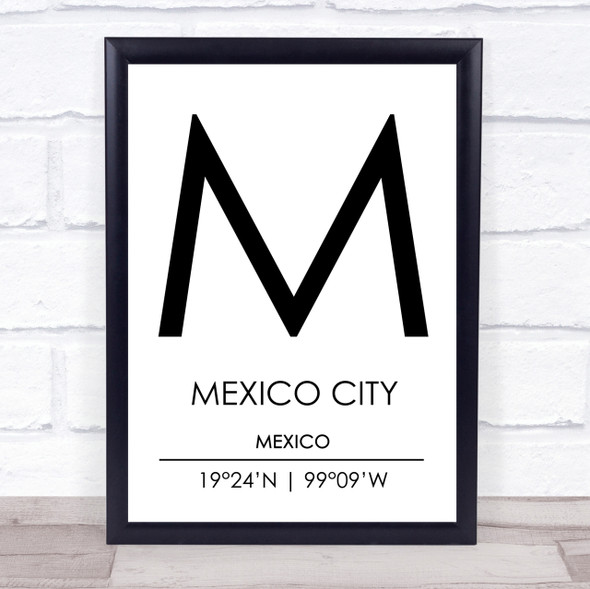 Mexico City Mexico Coordinates Travel Print