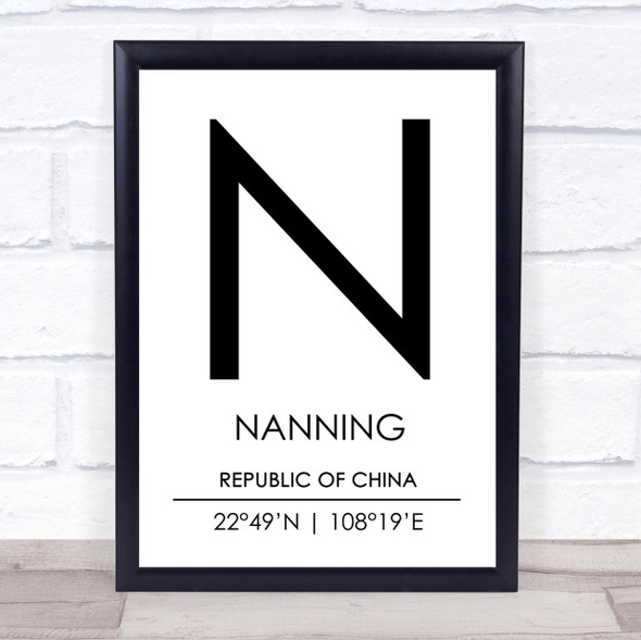 Nanning Republic Of China Coordinates Travel Print