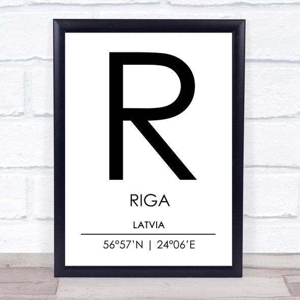 Riga Latvia Coordinates World City Travel Print