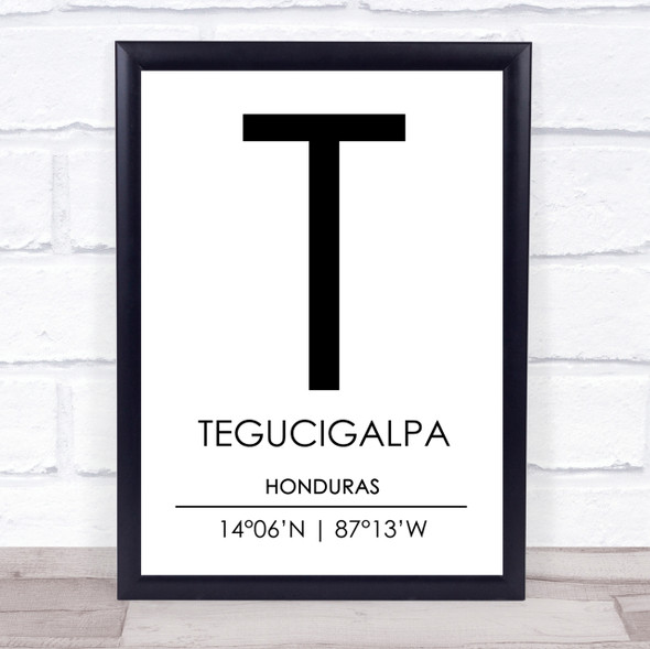 Tegucigalpa Honduras Coordinates Travel Print